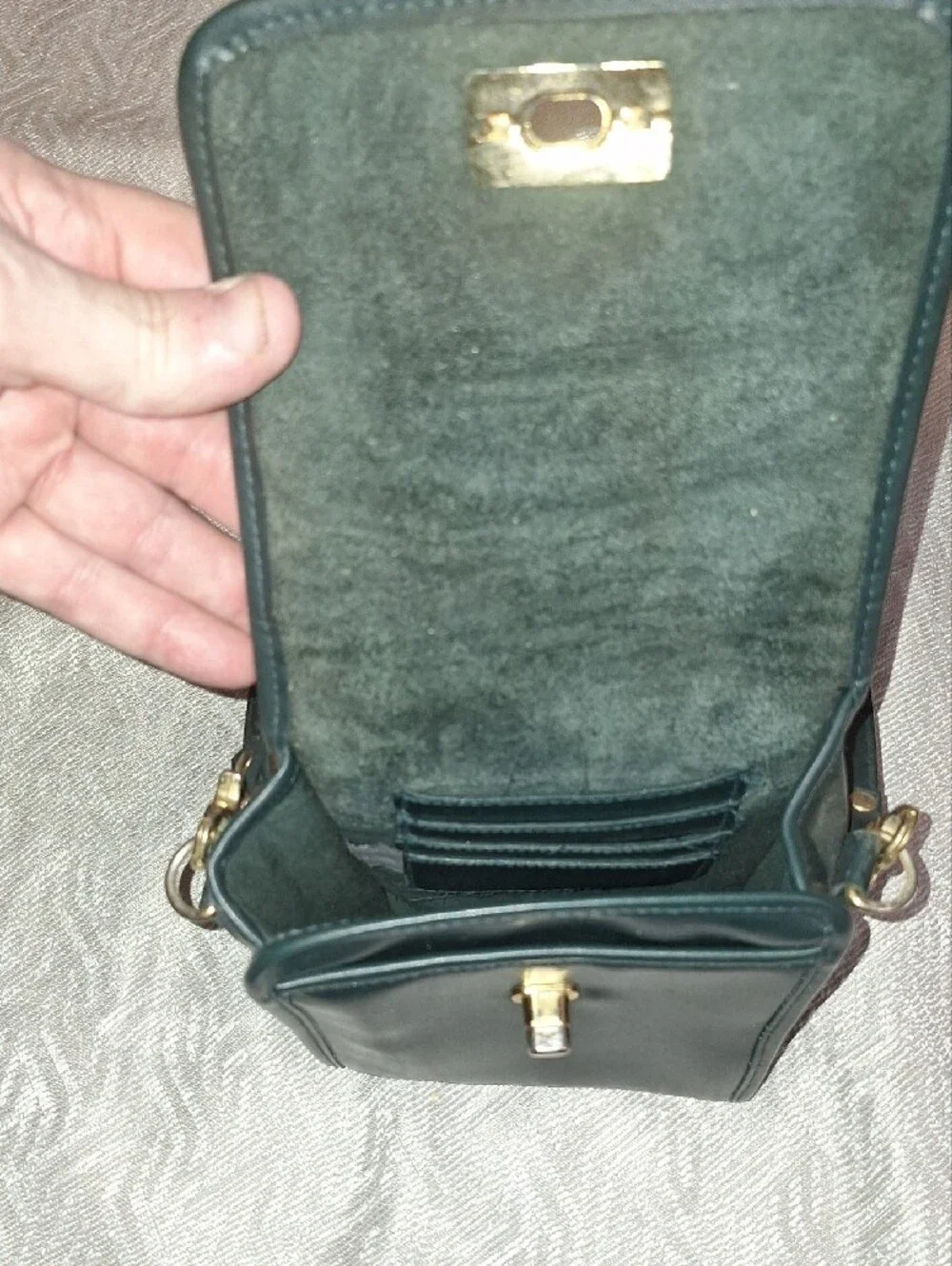 Classic Small Leather Crossbody Bag in Dark Green